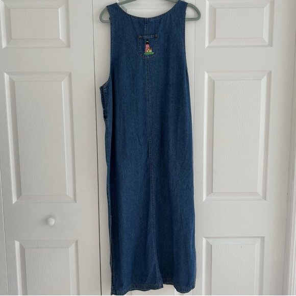 Vintage 4th of July Denim Dress Women's L Lighthouse Embroidered Dress Overall - Picture 6 of 10